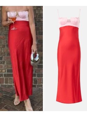 Anna October Two-Tone Red and Pink ‘Artena’ Midi Dress